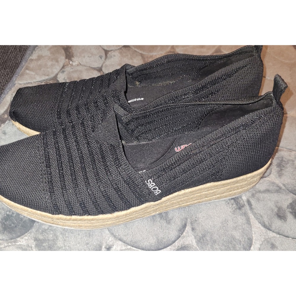 Skechers BOBS Highlights 2.0 Homestretch Black Knit Espadrille Flats Womens 7.5 - Picture 5 of 7